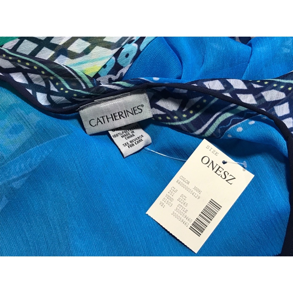 Catherines Kaftan Tunic one size Sheer Blue V-Neck Flutter Sleeve Cover Up NWT - Picture 8 of 10